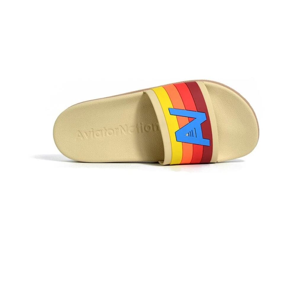 NWT - Aviator Nation - Logo Rainbow 4 Stripe Slides - Vintage White - Picture 2 of 4